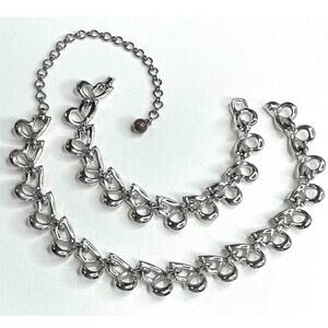 Vintage Necklace 14" Choker  7" Bracelet Set Silver Tone Vtg Jewelry Lot U14